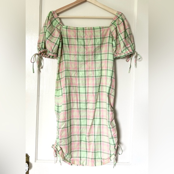 NWT Ragged Priest‎ Memory Cotton Mini Dress Green Pink Plaid XS - Picture 5 of 10